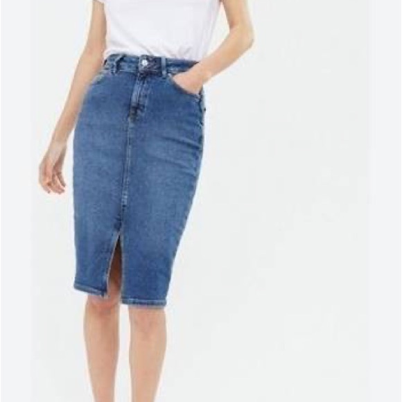 Denim Pencil Skirt with Slit - Picture 2 of 7